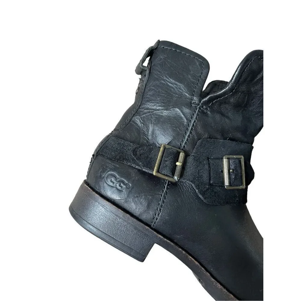 UGG Women's Cybele‎ Buckly Biker Boots size 6 Leather Black